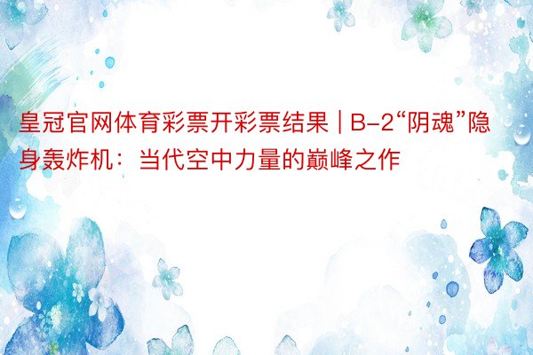 皇冠官网体育彩票开彩票结果 | B-2“阴魂”隐身轰炸机：当代空中力量的巅峰之作