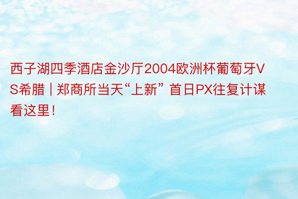 西子湖四季酒店金沙厅2004欧洲杯葡萄牙VS希腊 | 郑商所当天“上新” 首日PX往复计谋看这里！